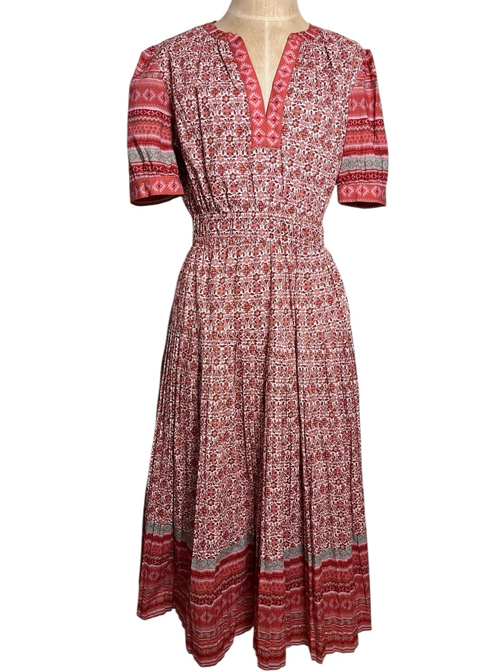 Current Air Lillian Midi Dress Pink Floral Split Neck Cottagecore Dress Medium